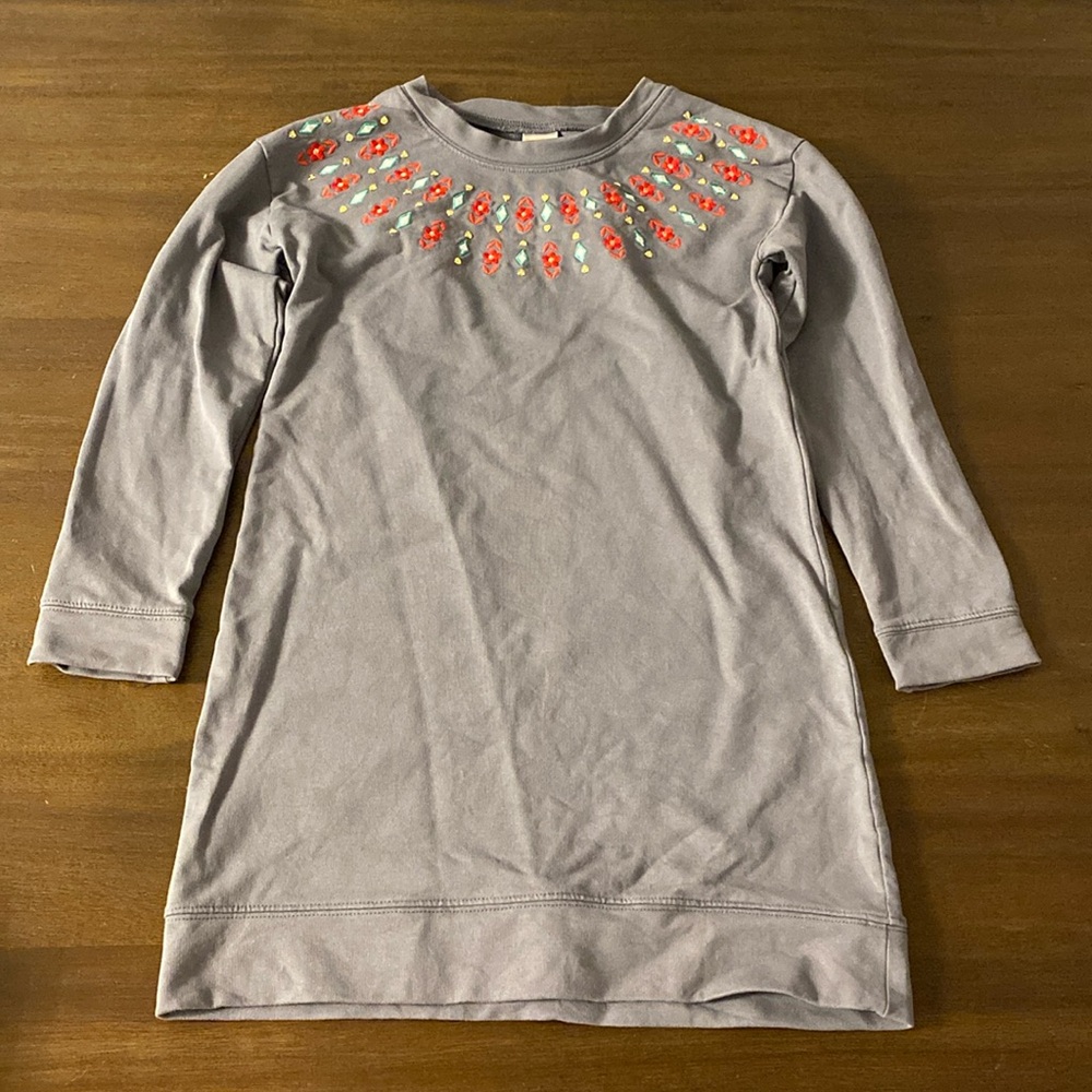 Gray Gymboree Embroidered Sequin Red Floral 3/4 Sleeve Tunic Dress Size M (7-8)